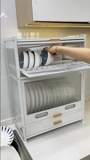 Space-Saving 3-Tier Dish Drainer: Flip-Top Doors, Drawers & Drip Tray for Compact Kitchens