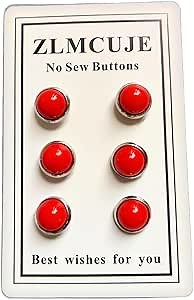 6 Pcs 10mm/0.39" Mini No Sew Buttons Anti-Exposure Fixed Brooches Fasteners Pins Detachable Reusable,for Many Styles of Clothes（Orange red）