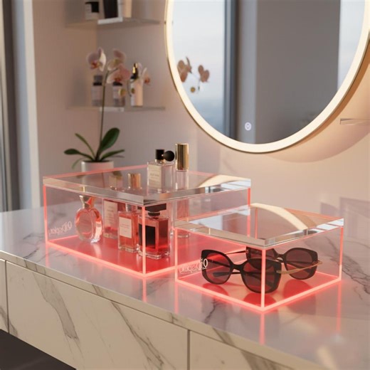 Neon Luxury Acrylic Display Box With Lid – Custom Collectible Showcase – Clear Lucite Keepsake Box With Fluorescent Pink-orange Edge Glow - Etsy