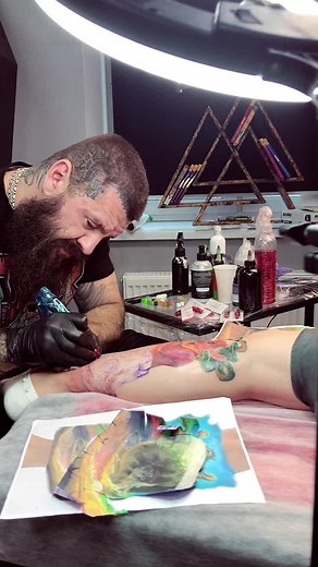 Tattoo Art Process: Colorful Leg Design Creation
