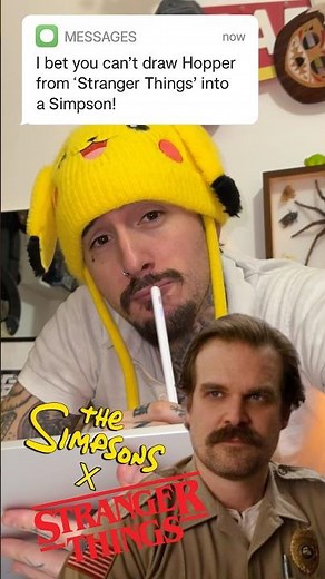 😱 I drew HOPPER from “STRANGER THINGS” into a Simpson! ✍🏻 #art #drawing #strangerthings