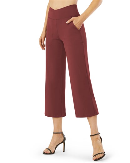 G4Free Capri Pants for Women Wide Leg Yoga Dress Capris with Pockets Cross Loose Casual Work Crop Pants