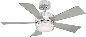 Wynd Smart Indoor and Outdoor 5-Blade Ceiling Fan 42in Stainless Steel with 3000K LED Light Kit and Remote Control works with Alexa, Google Assistant, Samsung Things, and iOS or Android App