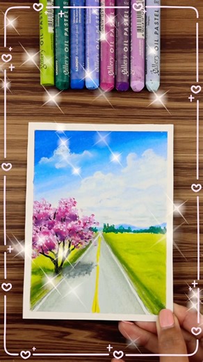 🌅 Beautiful Colorful Road and Sky Drawing with Oil Pastels | Easy & Beautiful Nature Landscape Art