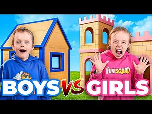 Boys VS Girls! Race to Build the Biggest Box Fort | Fun Squad