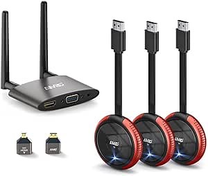 TIMBOOTECH Wireless HDMI Transmitter x 3 and Receiver 4K, 5.8G HDMI Wireless Transmitter Receiver Transmission Stable Video, Plug & Play, Support HDMI & VGA Dual Screens,165FT/50M, Red