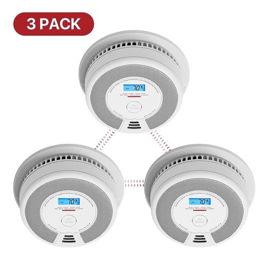 X-Sense Wireless Smoke Detector Carbon Monoxide Detector Combo 10 Year Battery Alarm With Display, Over 820 ft Transmission Range, SC07-W, 3-Pack