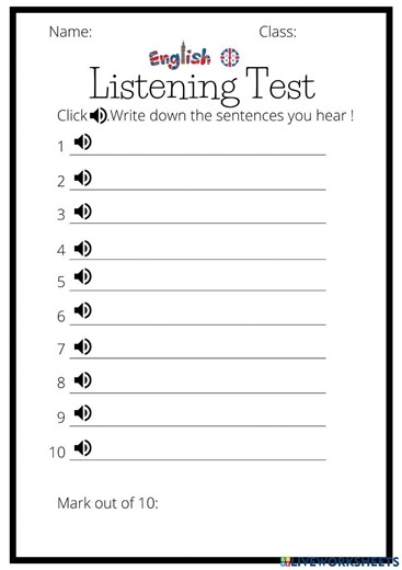 Demonstrative Pronouns Listening Test worksheet