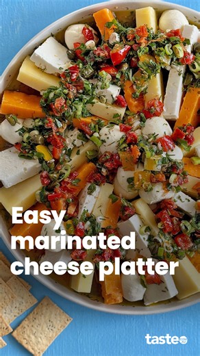 Have you been asked to bring a plate? This marinated cheese platter is so easy, and you can make it ahead of time! If you'd like this recipe, Google 'Taste Easy marinated cheese platter'. | Taste.com.au