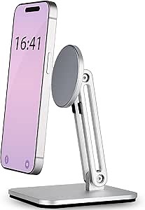 Magnetic Phone Stand for Desk, Foldable & Adjustable Magnetic iPhone Stand Holder with Non Slip Pad for Desk/Home/Office, Compatible with iPhone 16/15/14/13 All Series