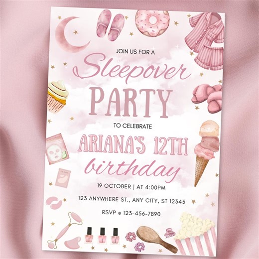 Printable Sleepover Birthday Invitation | Editable Slumber Party Invite | Tween Birthday Invitation Template | Pajama Party Digital Download - Etsy