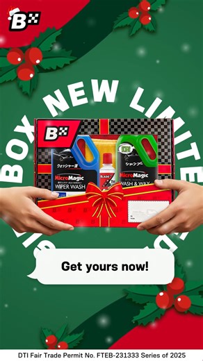 Ready ka na ba sa gift-giving season? 🎄 Make it extra special with our Limited Edition Christmas Gift Box. 🎁 Available in 2 Bundle Editions: 🎁 Christmas Slime Edition: • Micromagic Wash & Wax (Limited Edition) • Micromagic Wiper Wash • Blade Tire Black • Miles Basics Microfiber Cloth 🎁 Super Clean Edition: • Micromagic Car Shampoo • Micromagic Carwash Cloth • Aspen Air Organic • Micromagic Dehumidifier 2pcs 🔻Get yours for only ₱499 each! Grab 10 Gift Boxes and we’ll give you 1 FREE! 🤩 Perf