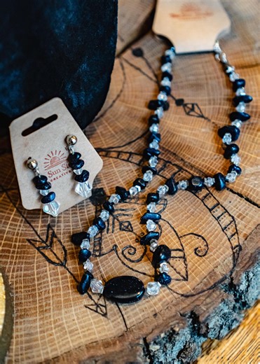 Blue Goldstone Necklace and Earring Set - Etsy