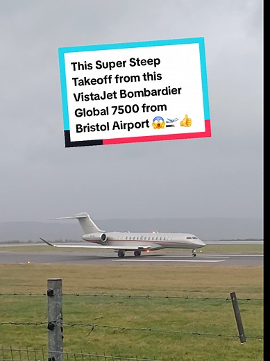 This Awesome quick and steep Bombardier Global 7500 Takeoff (9H-VIL) from Bristol's Runway 09 🛫👨‍✈️😱👍 #privatejet #departure #aviation #travel #fyp