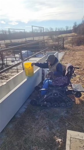 No snow or sick days around here! #farmlife #cattletok #trackwheelchair #farm #winter