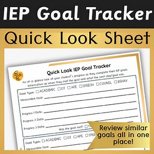 IEP Quick-Look Goal Tracker | Editable Student Goal PDF| Related Goal Tracking