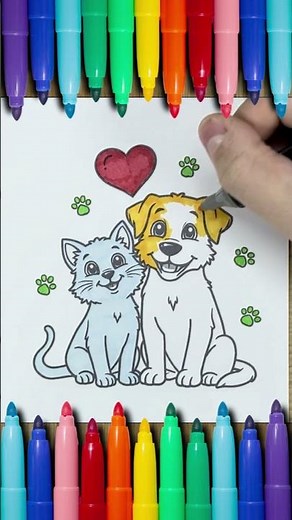 How to Color a Dog and a Cat - Video for Kids - Coloring Tutorial