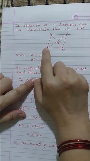 The diagonals of a rhombus are 8 cm and 15 cm. Find its side .#yt ,#cbse ,#maths ,#quadrilateral .