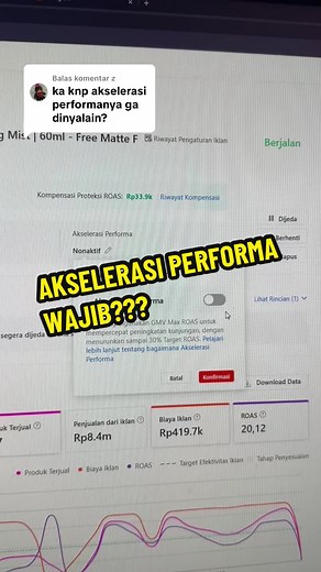 Membalas @z Banyak yang bilang akselerasi performa wajib nyala. Menurut gua nggak selalu. Kalau produk lo udah winning dan ROAS-nya stabil, nyalain fitur ini malah bisa nurunin performa. Sesuaikan strategi sama data, bukan hype. #ShopeeAds #BelajarIklan #ROAS #OnlineSeller #buildbarenghary