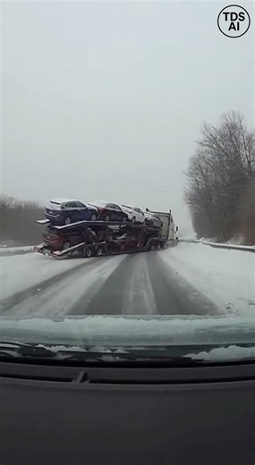 Dash Cam Captures Car Carrier Sliding Out of Control on Icy Highway in North Dakota Dash cam footage recorded a dramatic and dangerous incident on an icy North Dakota highway as a trailer hauling multiple vehicles lost traction and began sliding uncontrollably across the roadway. The video shows the car carrier fishtailing as it struggles to maintain a straight path, with the trailer swaying sharply from side to side while traffic around it slows and pulls back. As the situation unfolds, other d