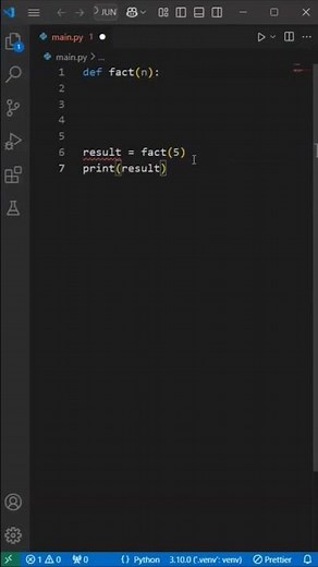Factorial using Def function #shortfeed #shorts #pythonshorts #python