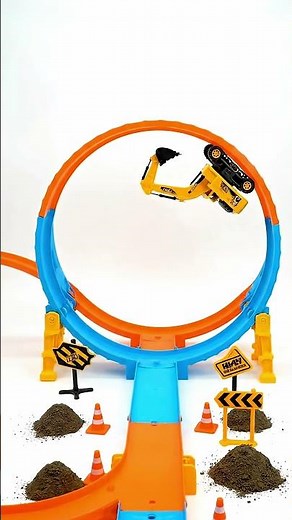 Excavator Loop-de-Loop Challenge! 🚧 Epic Toy Stunt Track Fun!