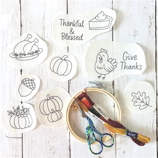 Thanksgiving Embroidery Stick and Stitch Pattern: Pre-printed Turkey Day Designs - Etsy