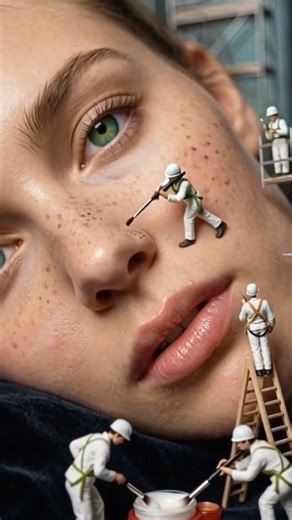 "Tiny Workers Fixing Her Face 😲 | AI Magic#shorts