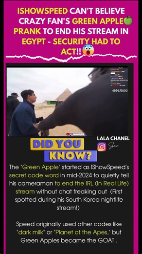 LaLa Chanel on Instagram: "If you're deep in the Speed community, you already know what "green apples" means. I'm not deep in the community, so my a** was confused, lol! But it's his secret code word he whispers to the cameraman/production team to quietly end the stream, especially when things get too chaotic or he's ready to dip without chat going nuclear. Over time, it turned into full-on lore: fans spam it in chat, troll him with the phrase, and the bold ones even bring actual green apples to