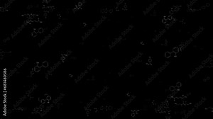 Discover 4K footage featuring chemical formulas and symbol chains against a black background, perfect for overlays, showcasing intricate and detailed chemistry-themed visuals for immersive