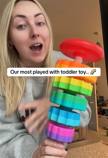 My little girl loves this rainbow stacking tower and it has so many developmental benefits! 🌈 #learningthroughplaying #tiktokshopfind #toddlertoy