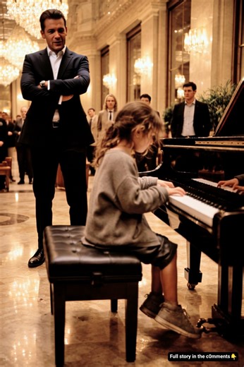 “If You Can Play the Piano, I’ll Adopt You.” The Millionaire Said It Mocking a Homeless Girl—He Didn’t Expect This She sat on the cold stone steps outside a luxury hotel, hugging her knees as people passed by without slowing down. The little girl wasn’t begging. She wasn’t crying. She was listening. Through the glass doors, soft piano music drifted from the lobby—warm, gentle, and completely out of reach. To her, it sounded like another world. That’s when a black luxury car pulled up. A man step