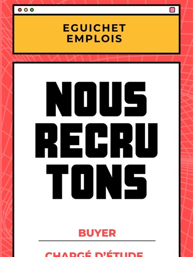 NOUS RECRUTONS ! 💼 Découvrez nos offres et postulez maintenant sur notre site web 👉 eguichetemeplois.com 🚀 #Recrutement #Emploi #Opportunités #Carrière #Jobs