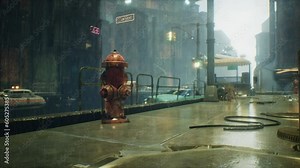 In the rainy city of the future, flying cars glide through the wet streets with an effortless grace. A mesmerizing blend of raindrops and technology. The animation is suitable for sci-fi backgrounds.