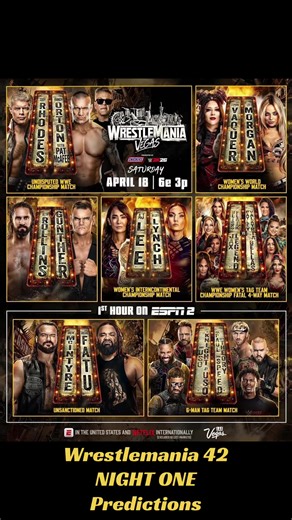 NIGHT ONE predictions for wrestlemania 42 COMMENT PREDICTIONS BELOW #WWE #WrestleMania #fyp #v #wrestling