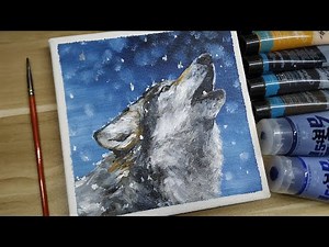 Acrylic painting / A wolf in the snow /Easy painting Tutorial #108