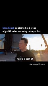 Startup Archive on Instagram: "“First, make your requirements less dumb. Your requirements are definitely dumb… It’s particularly dangerous if a smart person gave you the requirements because you might not question them enough.” In this interview at Starbase, Elon elaborates on his methodology for shipping everything from electric cars to rockets. Here’s his “algorithm” quoted in full from the Walter Isaacson biography: 1. Question every requirement. Each should come with the name of the person 