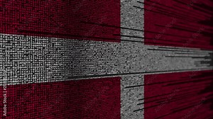 Program code and flag of Denmark. Danish digital technology or programming related loopable animation Stock Video