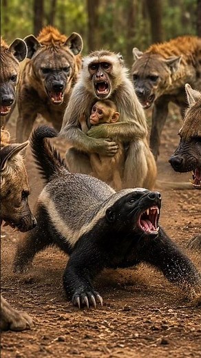 Fearless Honey Badger Saves Mother Monkey From Hyenas! 🦡🔥🐒