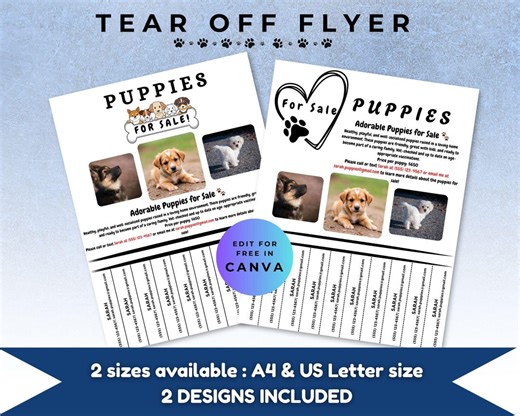 Tear off Flyer Template Puppies for Sale Printable Pet Adoption Flyer Dog Breeder Marketing Puppy Sale Poster Pet Business Flyer Editable - Etsy