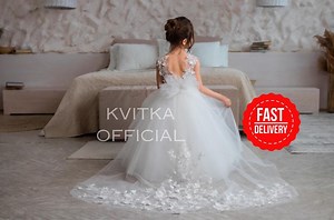 Flower Girl Dress Train,girl Ball Gown,ivory Flower Girl Dress, Tutu Girl Dress - Etsy