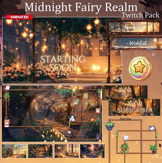 Midnight Magic Twitch Overlay, Twitch Screen | Animated Overlay Stream Package, Glowing Night | Cute Twitch | Vtuber | Cat - Etsy