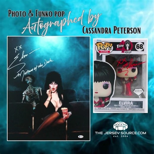 🖤 Elvira fans, this one’s a scream… We’re serving spooky glam with this autographed photo and signed Funko Pop by the one and only Cassandra Peterson—aka Elvira, Mistress of the Dark! Double the signature, double the sass. Would you dare unbox it? 🎃 Drop a 🦇 if Elvira lives rent-free in your horror heart #Elvira #CassandraPeterson #MistressOfTheDark #SignedFunkoPop #HorrorQueen #SpookySeasonFinds #AutographAddict #PopCultureVault #TheJerseySource #TikTokCollectors #GothGlamGoals | The Jersey 