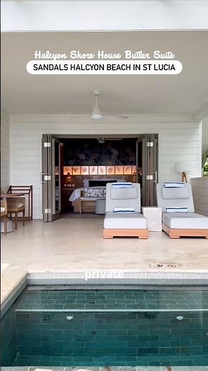 Halcyon Shore House Butler Suite w/ Private Pool room tour at Sandals Halcyon Beach in St Lucia