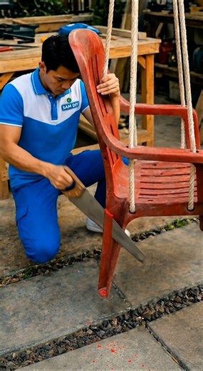 Turning a $5 Plastic Chair Into a Hanging Swing Chair by #gsamdiy #shortvideo