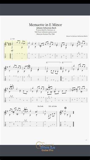 Menuette in E Minor by J. S. Bach: Classical Guitar
