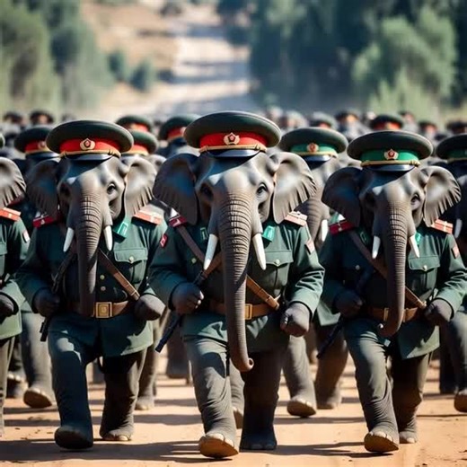 Militant elephant marching