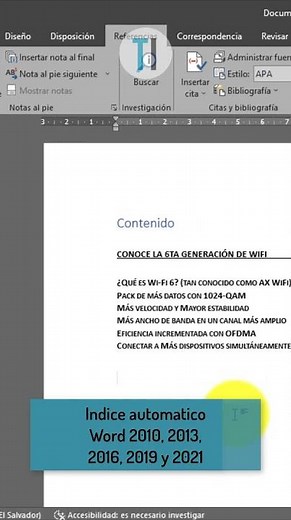Como insertar un índice automático a un documento de Word #shorts