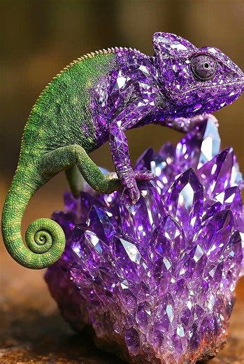 Variable geometry. chameleon turns to a beautiful crystal