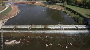 Flint River in Flint, Michigan with drone video stable.